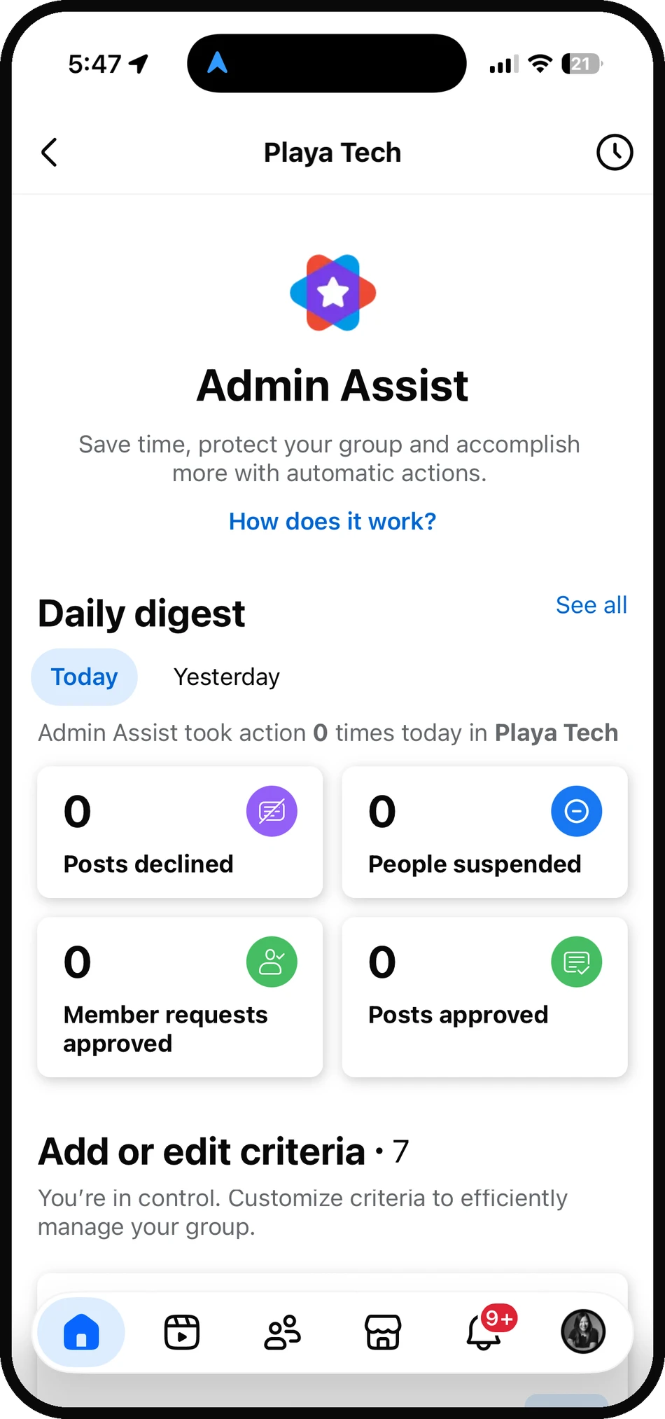 Admin Assist inside a Facebook Group: a daily digest of automatic actions and a custom-criteria model