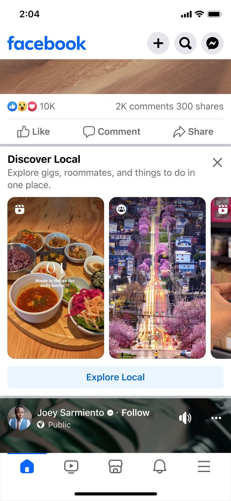 A Discover Local unit inside the Facebook feed