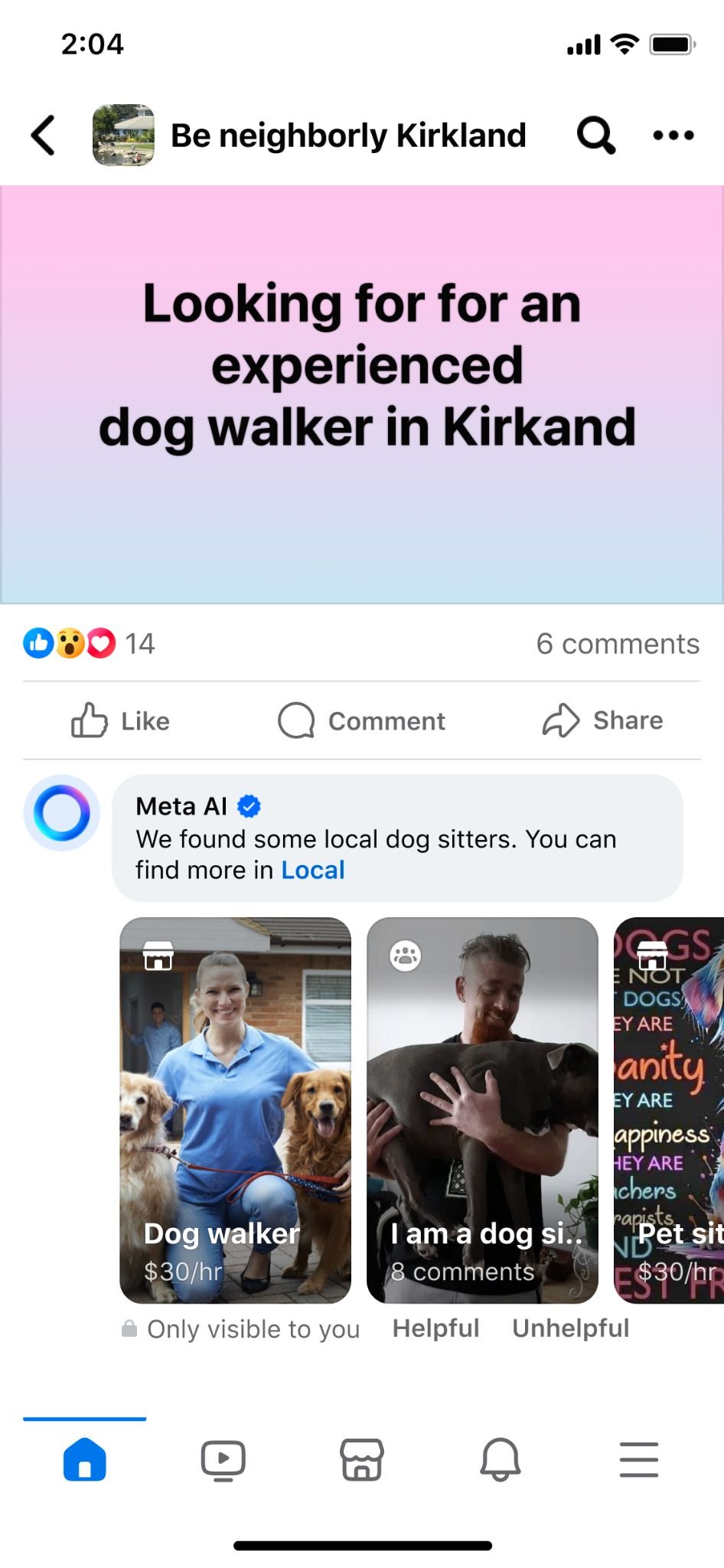 A group post nudged toward Local