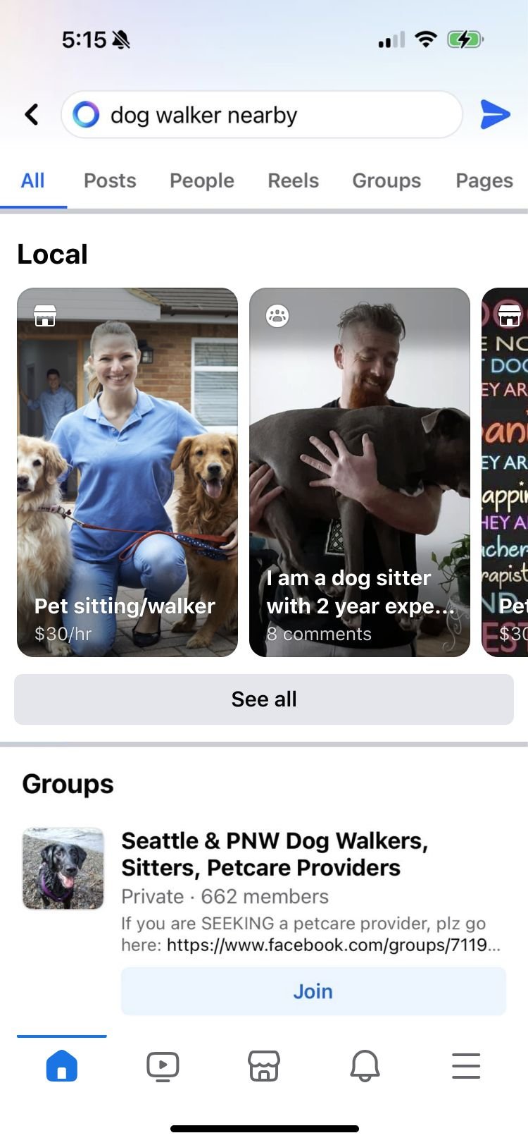 Facebook search results answered with Local