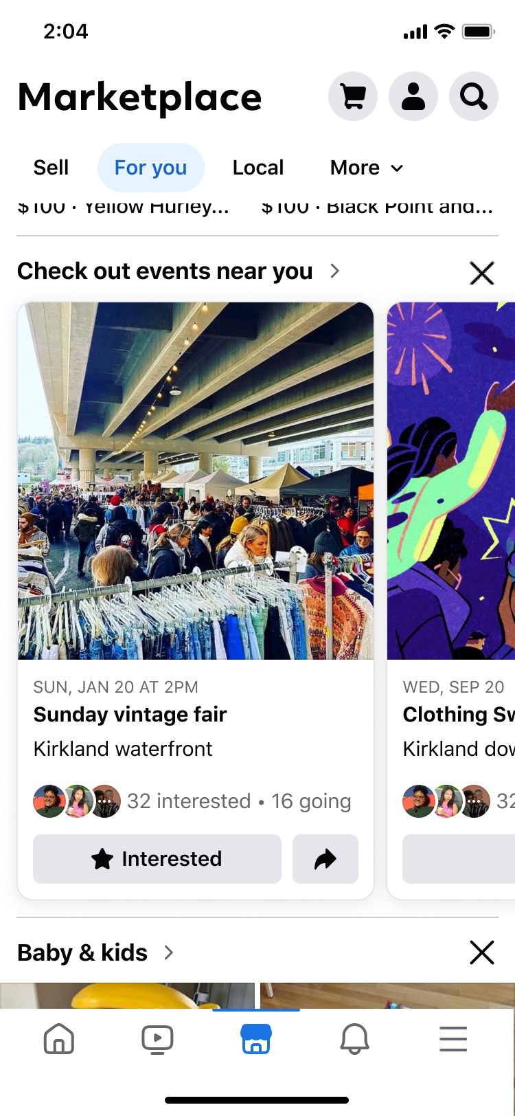 Marketplace surfacing local events near you