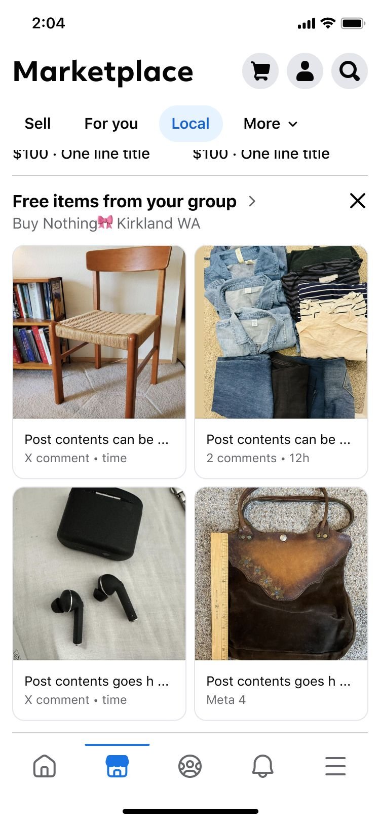Free items from your groups inside Marketplace