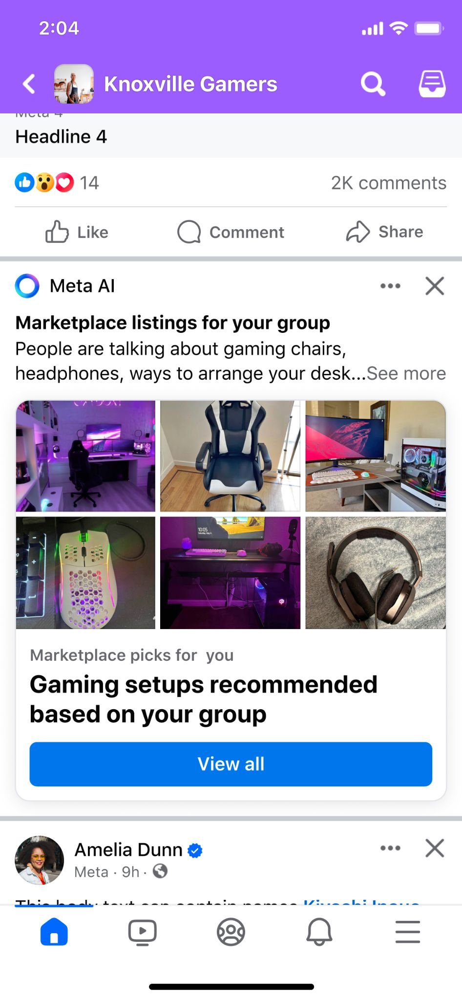 Marketplace gaming listings recommended inside a gaming group