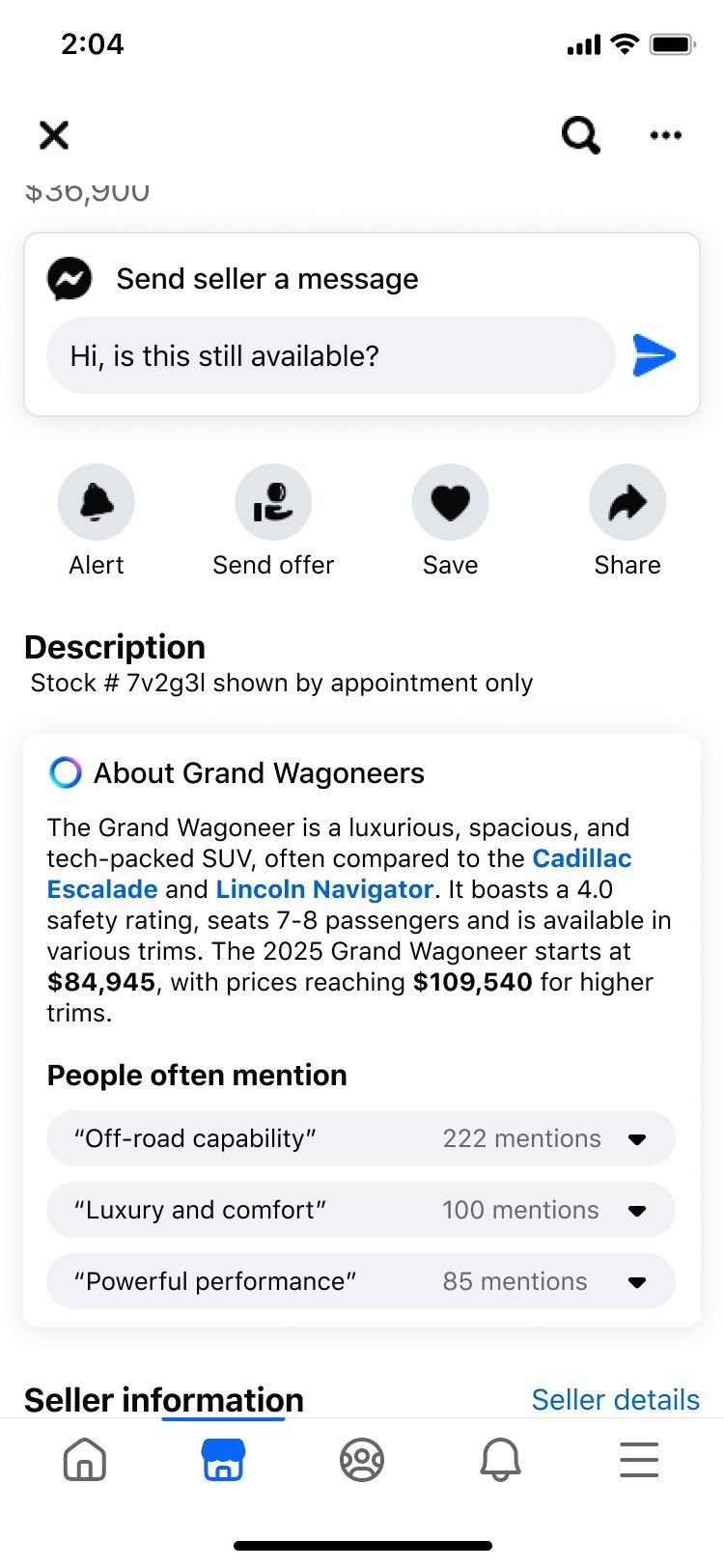 A vehicle listing showing what owners often mention